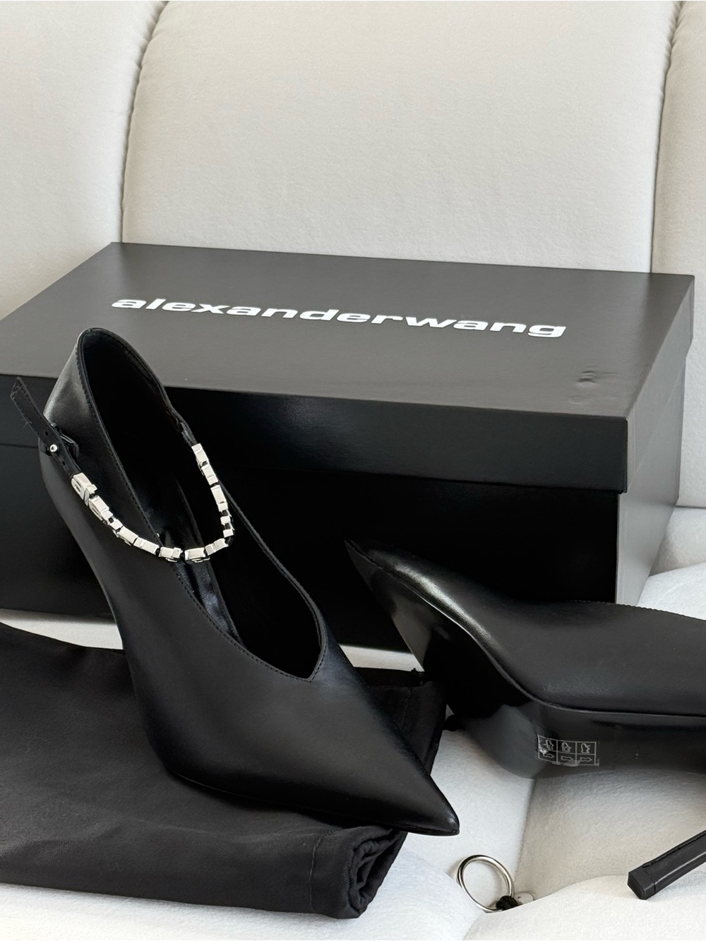 Alexander Wang Women's Black Delphine 105mm Logo Lettering Pumps - EU36/US6